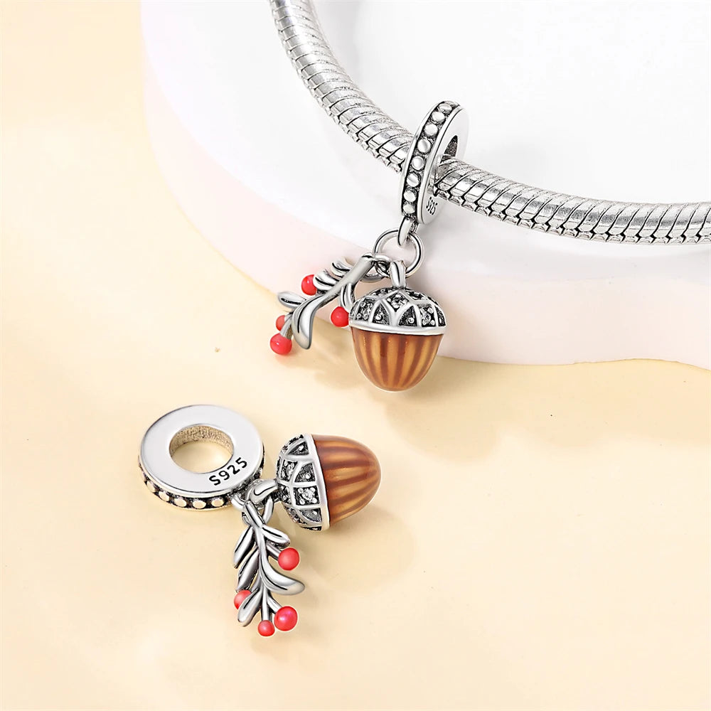 New in Harvest Season Pumpkin Charms Beads Fits Original Bracelet 925 Silver Women Necklace DIY Charms Fine Jewelry Gifts