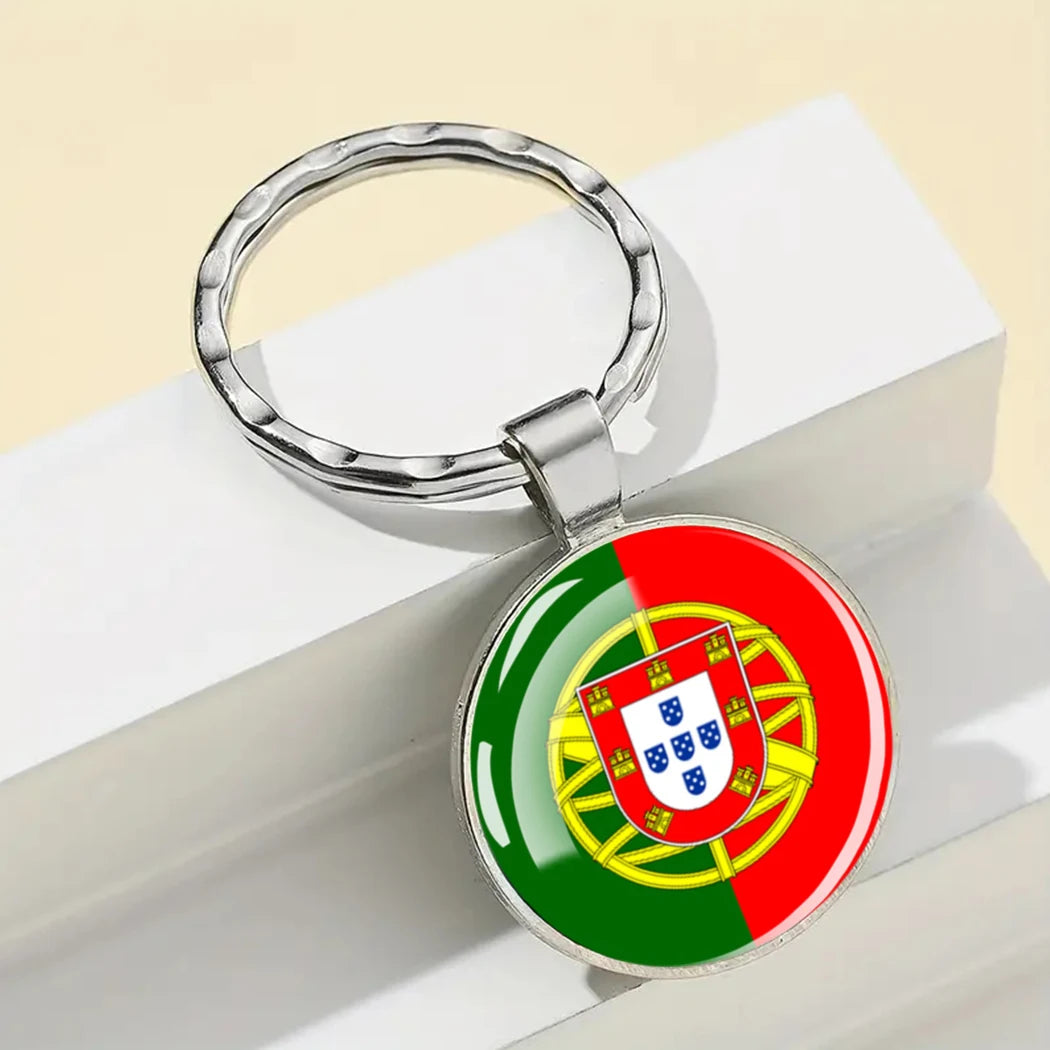 Europe National Flag Keychain Albania Spain Italy France UK Flag Glass Metal Key Chain Bag Pendant Gift for Patriot