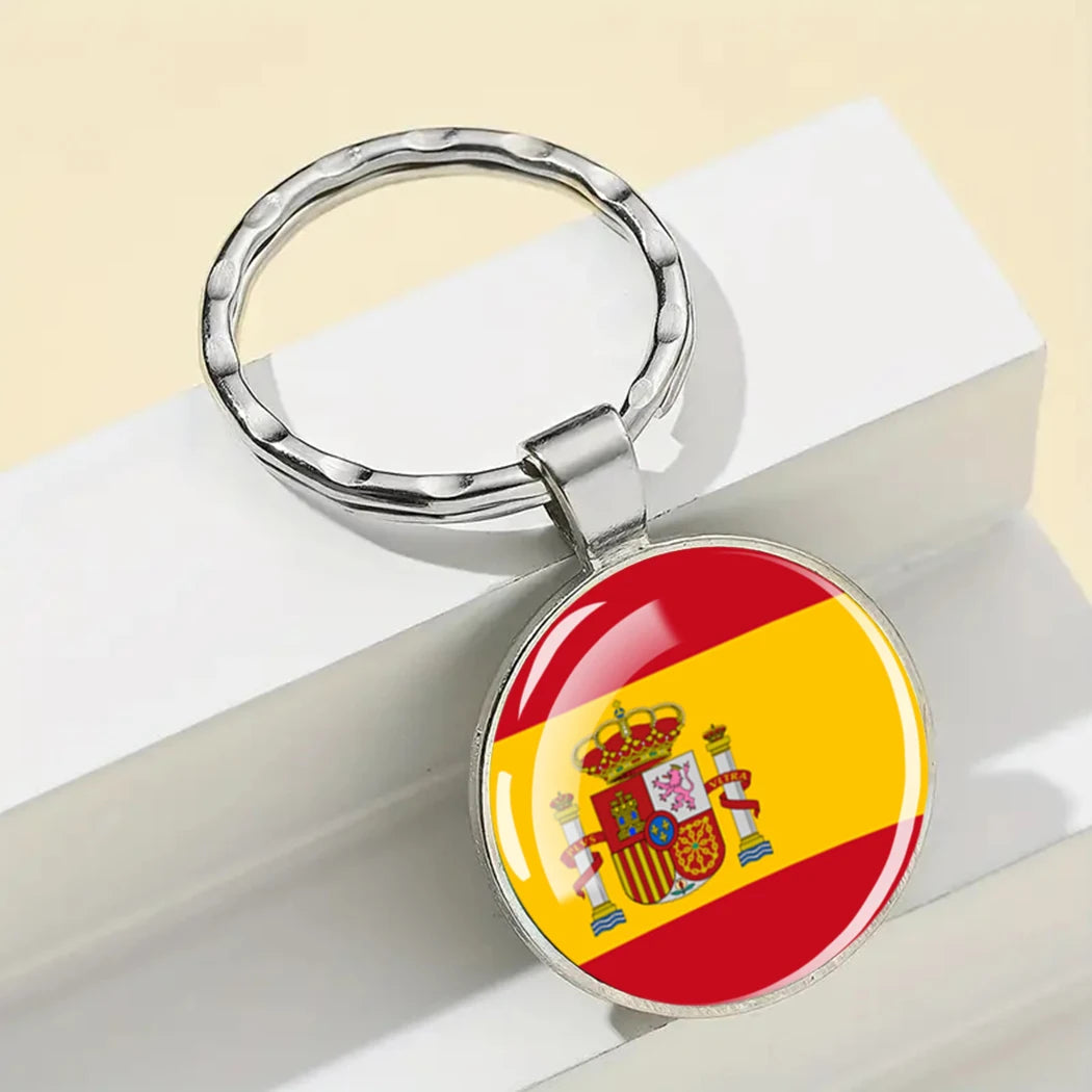 Europe National Flag Keychain Albania Spain Italy France UK Flag Glass Metal Key Chain Bag Pendant Gift for Patriot