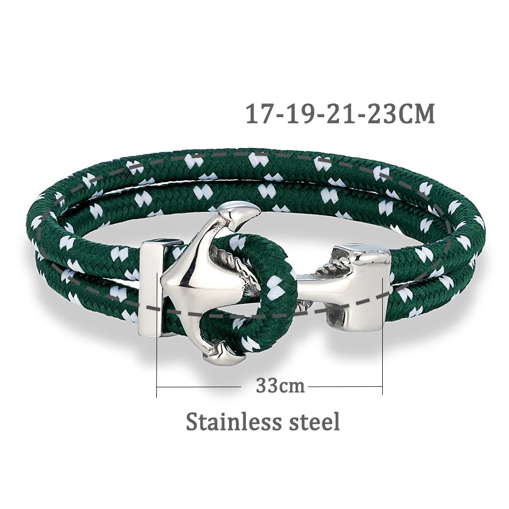MKENDN Minimalist Nautical Style Anchor Bracelets Men Women Mulitcolor Surfer Rope Bracelet Stainless Steel Boat Hook