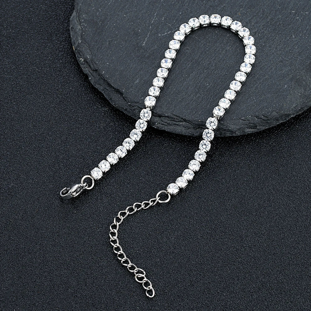 MKENDN 4mm High Quality Shiny Cubic Zirconia Chain Wrist Bracelet Bangle for Women Stainless Steel Exquisite Premium Jewelry New