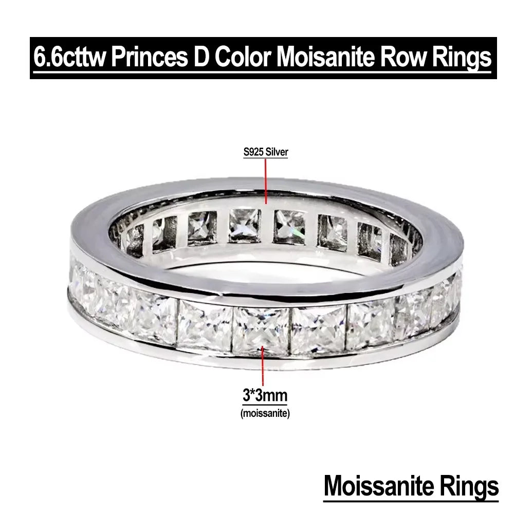 Serenity 6.6cttw Princess Cut D Color Moissanite Rings for Women Men 100% S925 Sterling Silver Plated 18K Row Rings Fine Jewelry - Madeinsea©