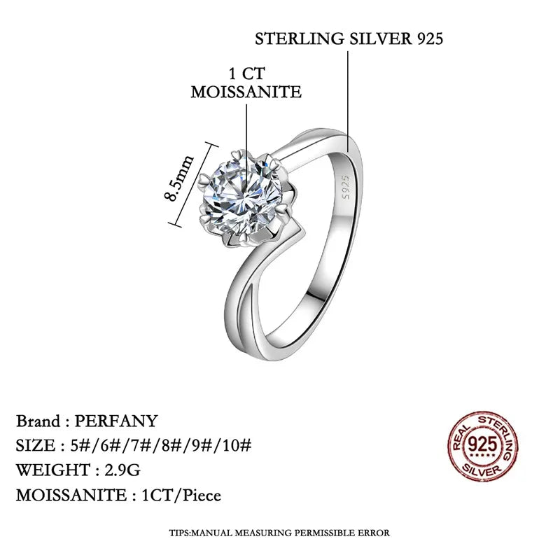PERFANY 0.3-2CT Moissanite Ring for Women S925 Pure Silver Snowflake Laboratory Diamond Wedding Ring Luxury Wedding Jewelry - Madeinsea©