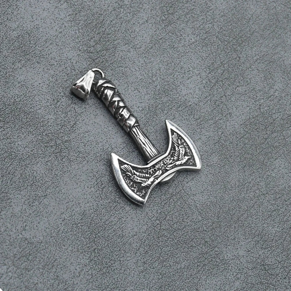 Odin Raven Double Axe Vintage Viking Pendant Stainless Steel Celt Knot Necklace Men's Scandinavian Jewelry Gift