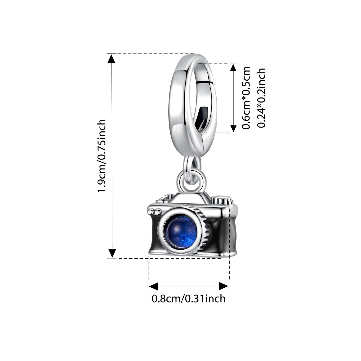 BISAER Real 925 Sterling Silver Camera Charm Bule Shiny Cameras Enamel Pendant For Women DIY Bracelet & Necklace Fine Jewelry