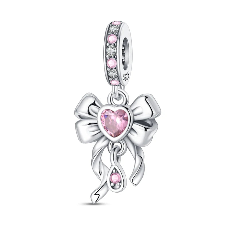 925 Silver Charms Beads Fit 3mm Original Bracelet Game Machine Box Afternoon Tea Dessert Romantic Pink Pendant DIY Jewelry