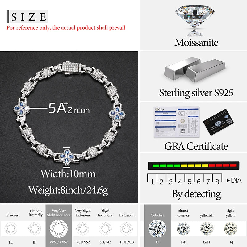 High Quality Classic Unisex Moissanite For 925 Silver Necklace Cuban Chain Moissanite Bracelet Hip Hop Jewelry Gift