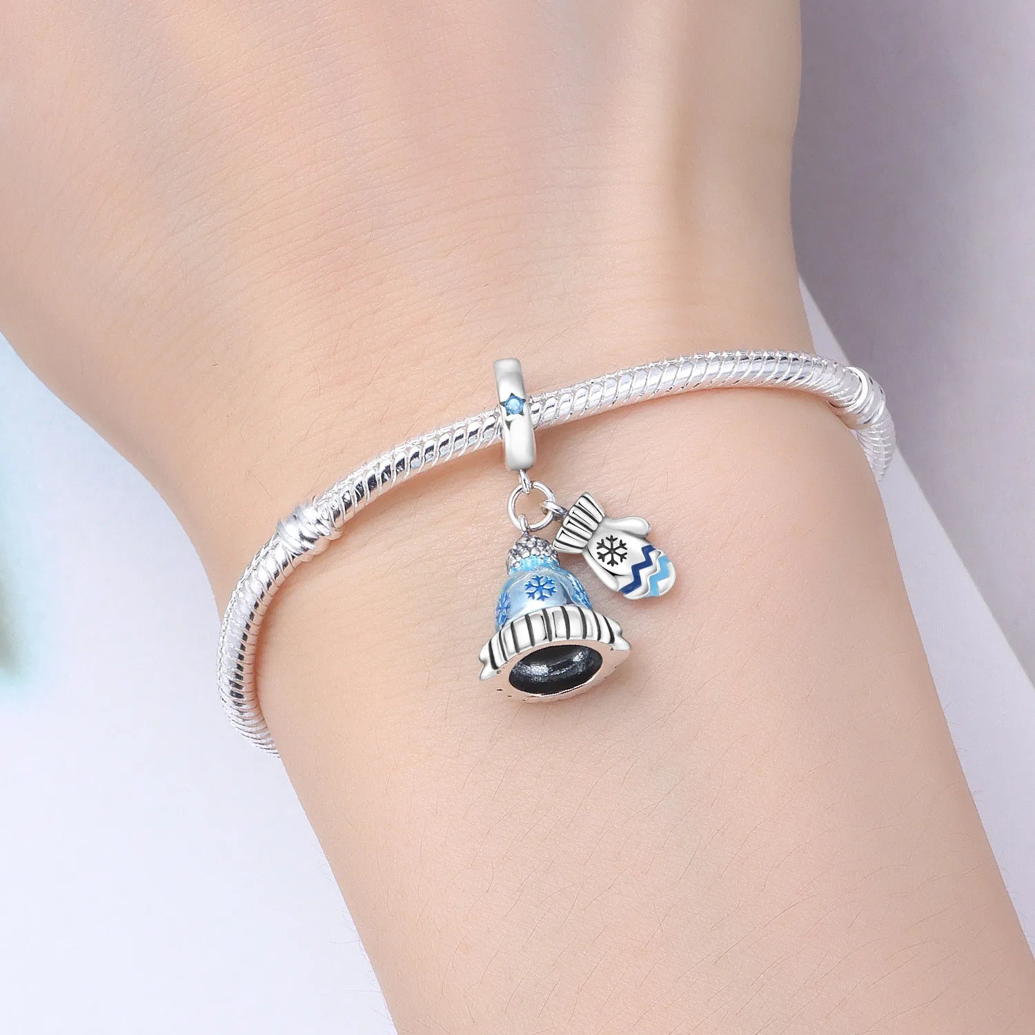 PANPOKI 925 Sterling Silver Blue Hat Glove Beads Original Pendants Bracelet Charm Jewelry Party DIY Trendy Gifts