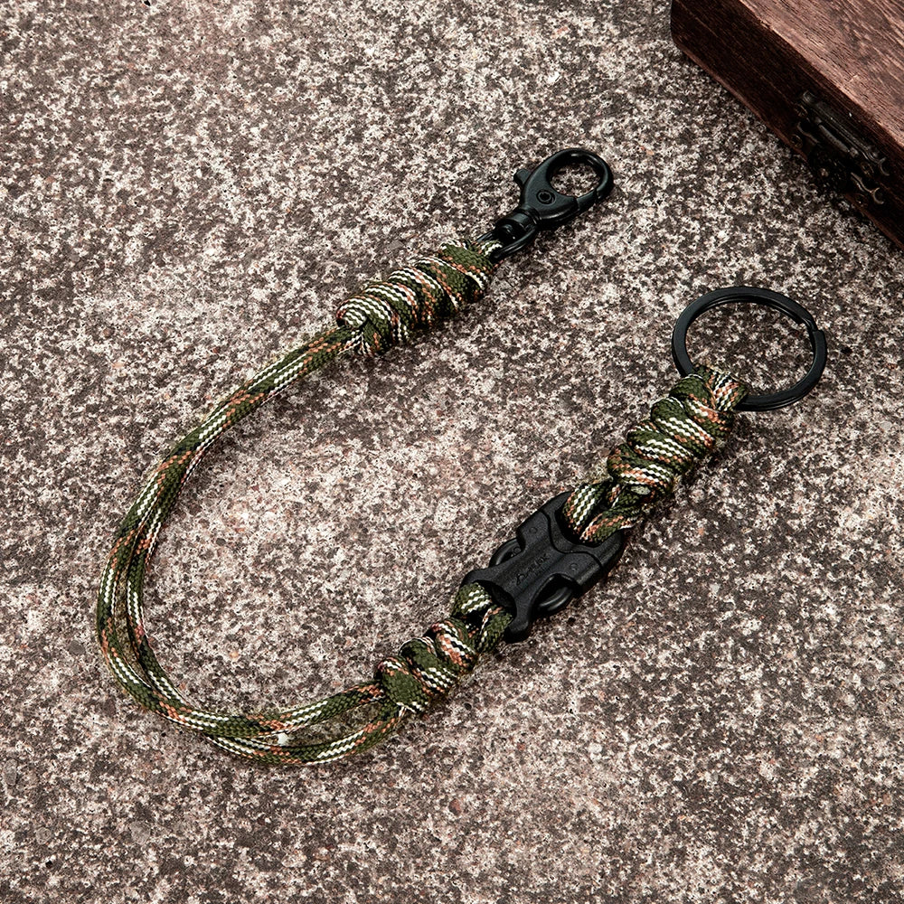 MKENDN Outdoor Rock Climbing Paracord Rope Keychain Handmade Braided Survival Emergency Lanyard Removable Clip Closure Key Ring