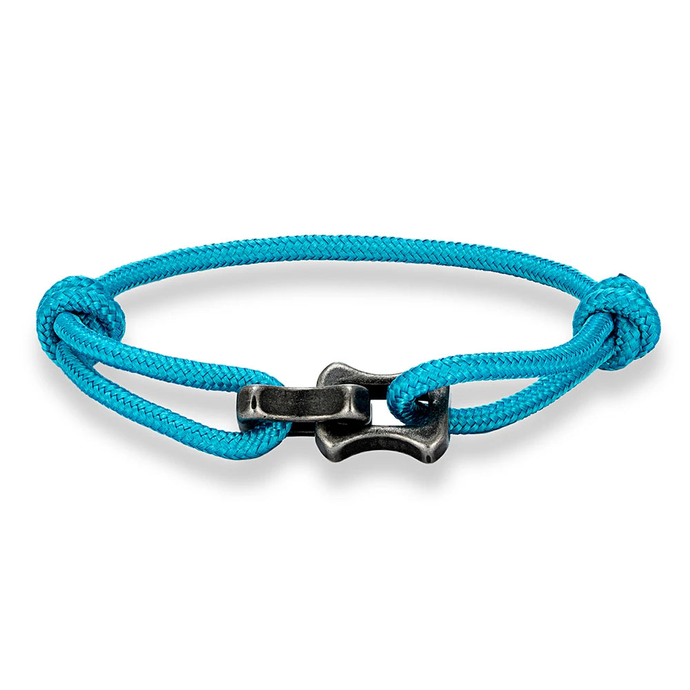 MKENDN Locomotive Vintage Oxidized Black Keel Chain Link Men Women Nylon Rope Bracelet Punk Stainless Steel Motorcycle Bracelets