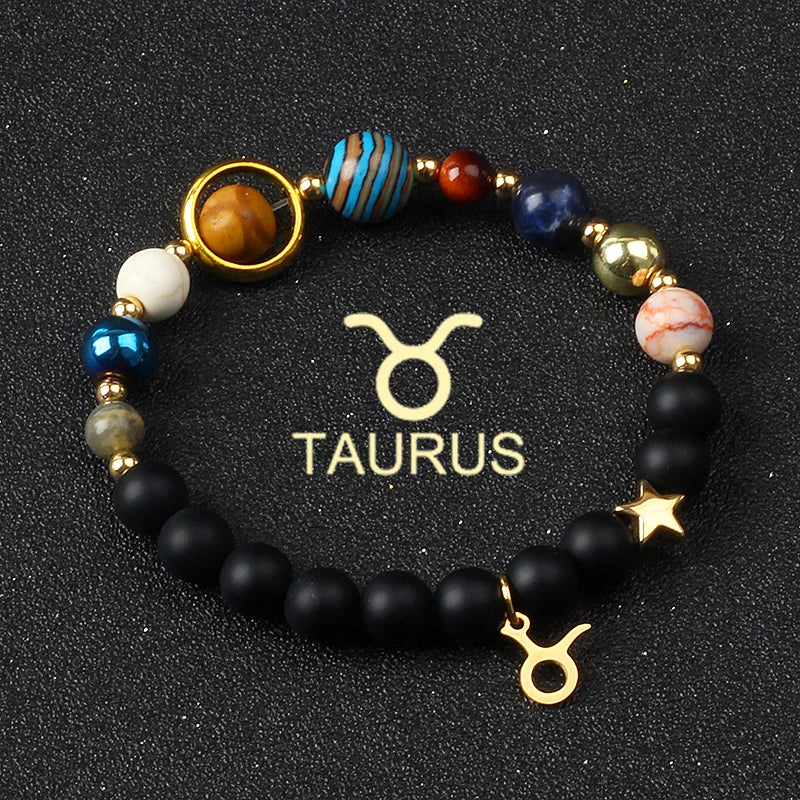 Universe Galaxy Eight Planets 12 Constellation Bracelets for Women Natural Stone Solar System Bracelets Libra Virgo Leo Jewelry - Madeinsea©