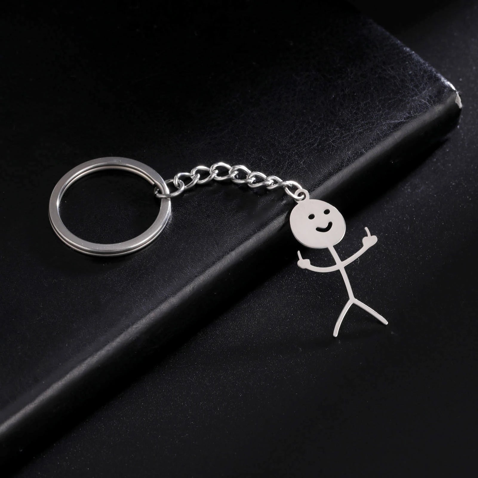 Dreamtimes Funny Doodle Key Chain Graffiti Stainless Steel Middle Finger Stickman Men Pendant Key Rings Jewelry Couples Hip-hop