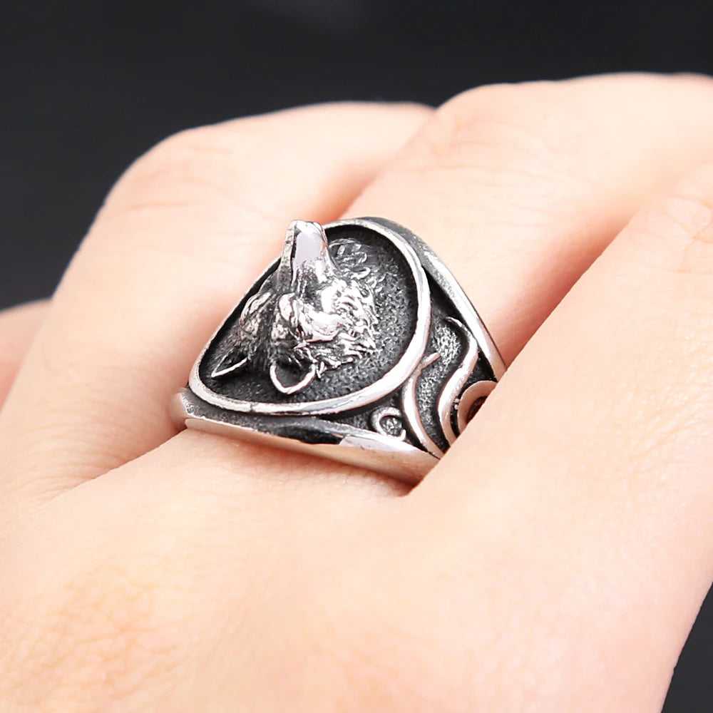 New Creative Viking Wolf Head Ring For Men Women Punk Fashion Stainless Steel Animal Rings Vintage Jewelry Gifts Dropshipping