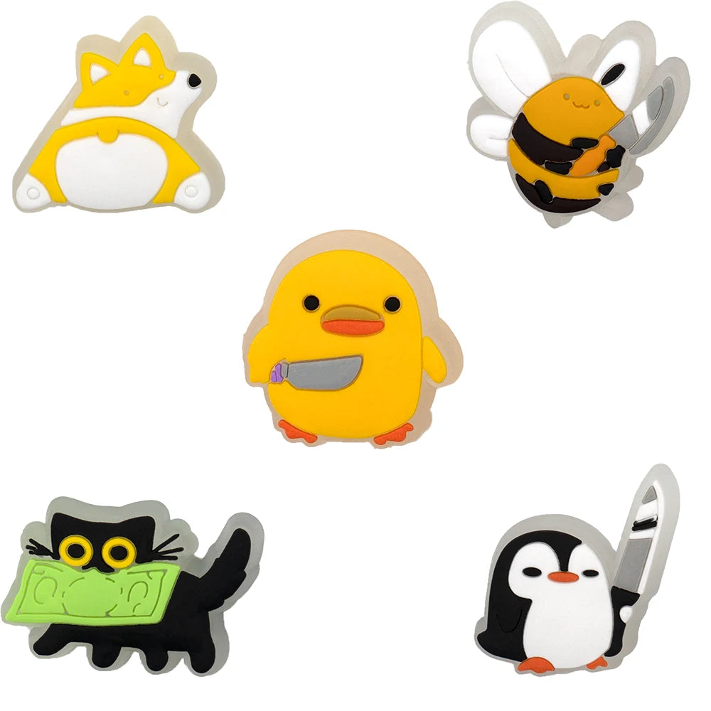 5PCS LED Clog Shoe Charms Cute Animal Duck Gamepad Pig Black Cat Shoe Buckle Accessories Pins for Women Men Cute Shoe Decoration