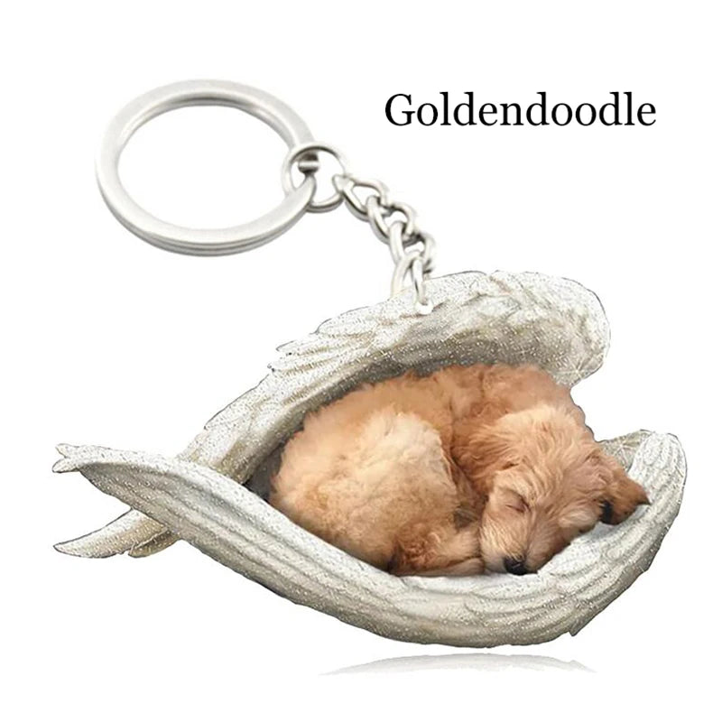 100 Style Cut Dog Sleeping Angel Pendant Bag Keychain Car Keychain Keyring Animal Pet Jewelry Boyfriend Girls Gift Accessories
