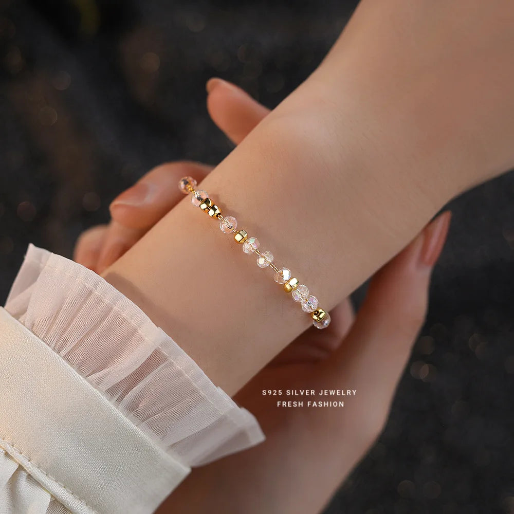 925 Sterling Silver Irregular Colorful  Bead Bracelet for Women Korean Fashion Sweet Gift Jewelry Accessories