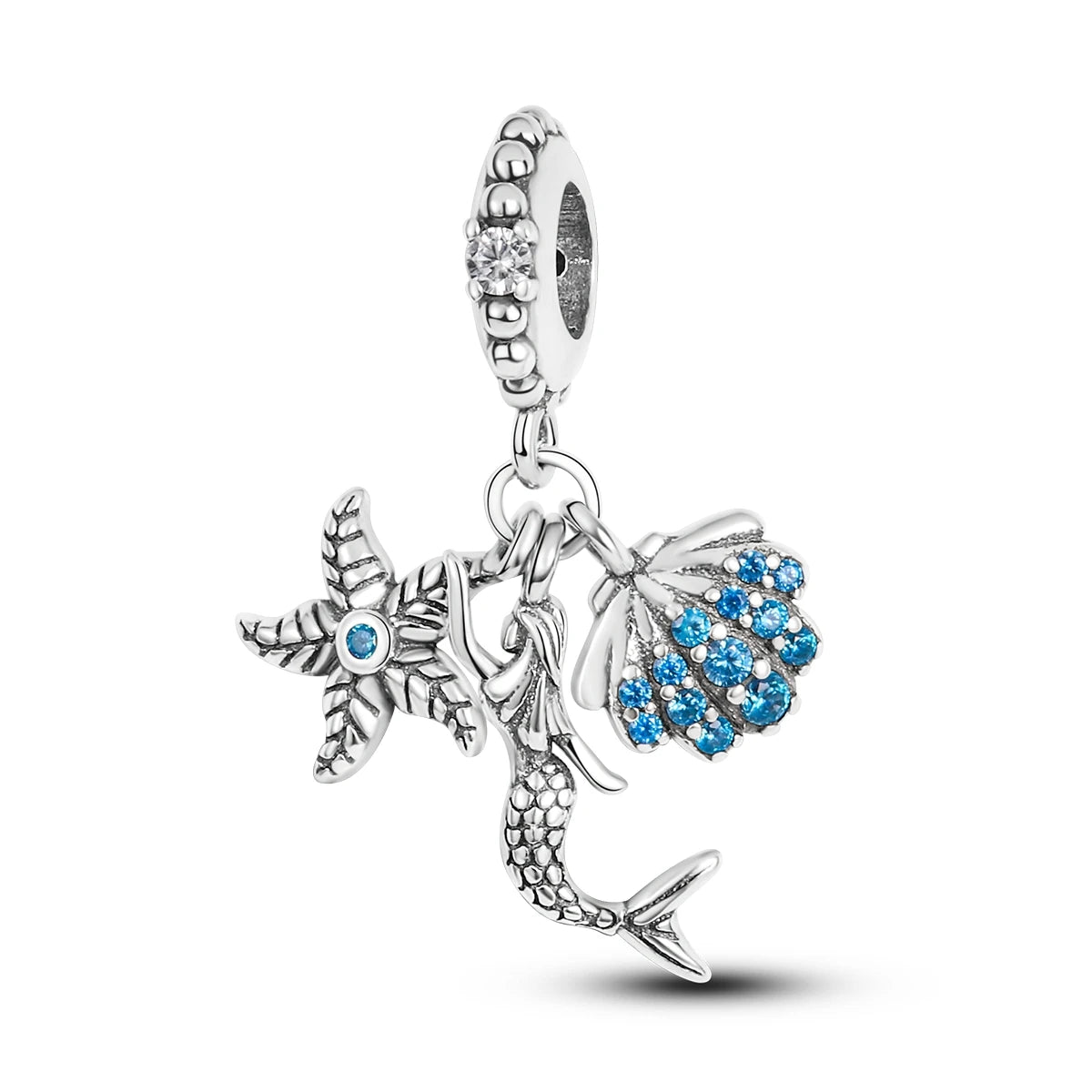 PANPOKI 925 Sterling Silver Blue Fish Lucky Symbol Beads Original Pendants Bracelet Charm Jewelry Party DIY Trendy Gifts