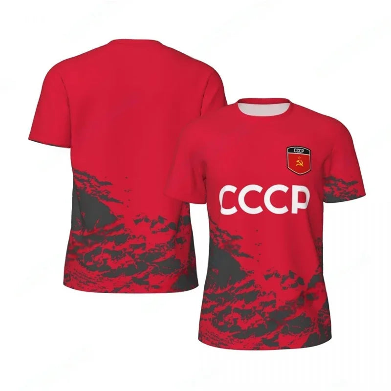 CCCP Pattern Football T-shirt Men Summer Oversized Soccer Running Short Sleeves Tops Fashion Sports Football Jersey Tee Shirts