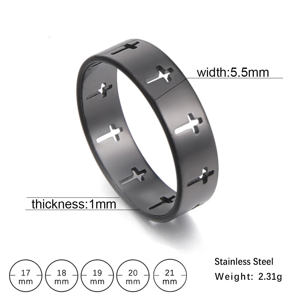 Dreamtimes Hollow Cross Men's Ring Supernatural Jesus Stainless Steel Engagement Couple Rings For Women Jewelry Anniversary