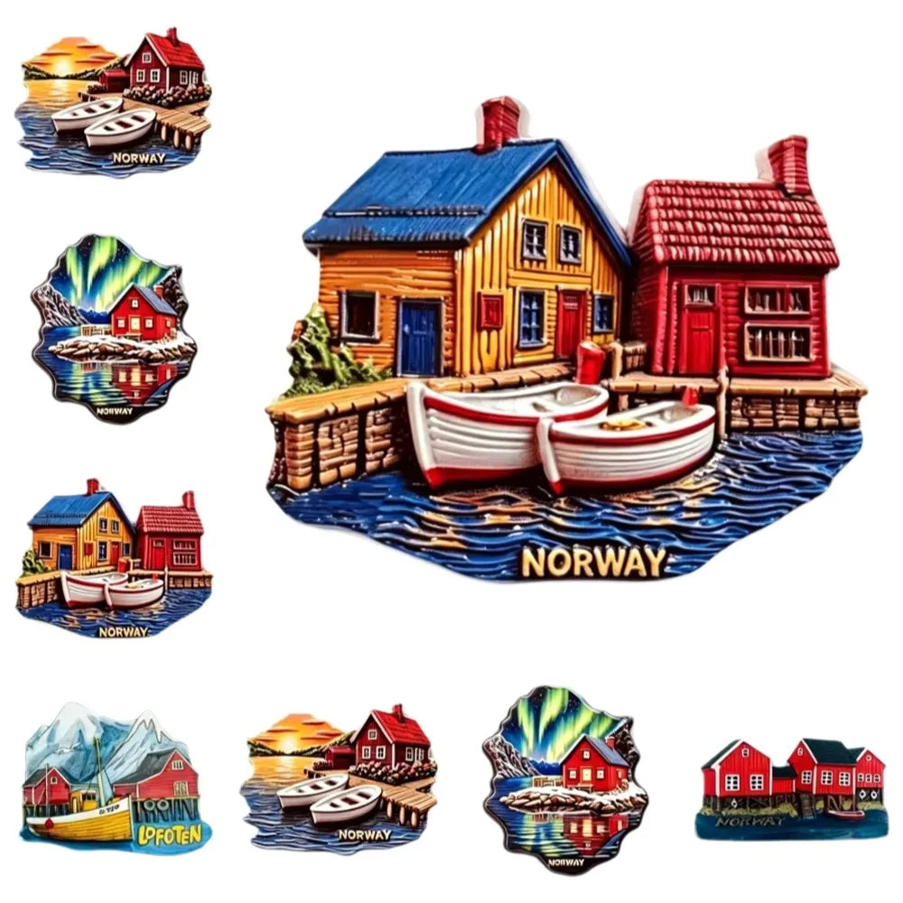 Norway Lofoten Fisherman Cabin 3D Resin Fridge Magnet, Travel Souvenir, Home Kitchen Decor, Collection Magnet Gift