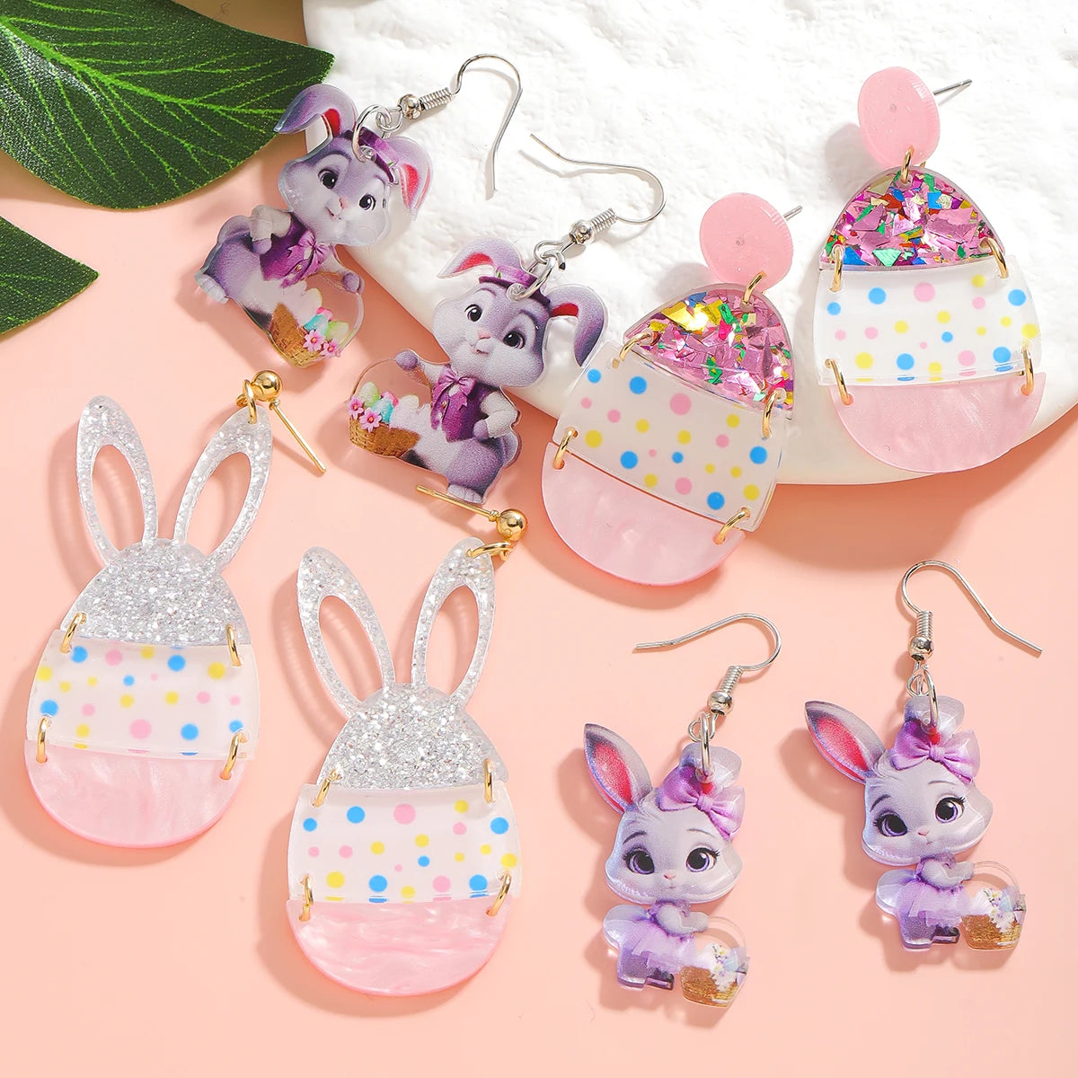2025 Cartoon Easter Egg Rabbit Drop Earrings Cute Acrylic Purple Animal Jewelry Gift For Girls Festival Decoration Accessories
