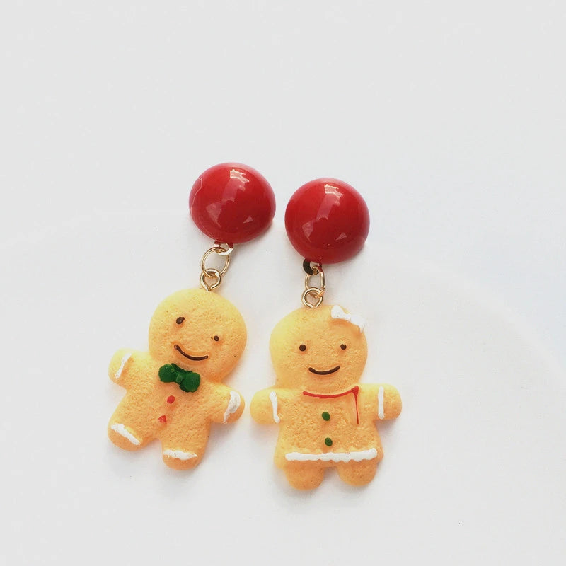 Christmas Gingerbread Man Resin Earrings for Women Biscuits House Xmas Tree Gloves Pendant Earring Girls New Year Jewelry Gift
