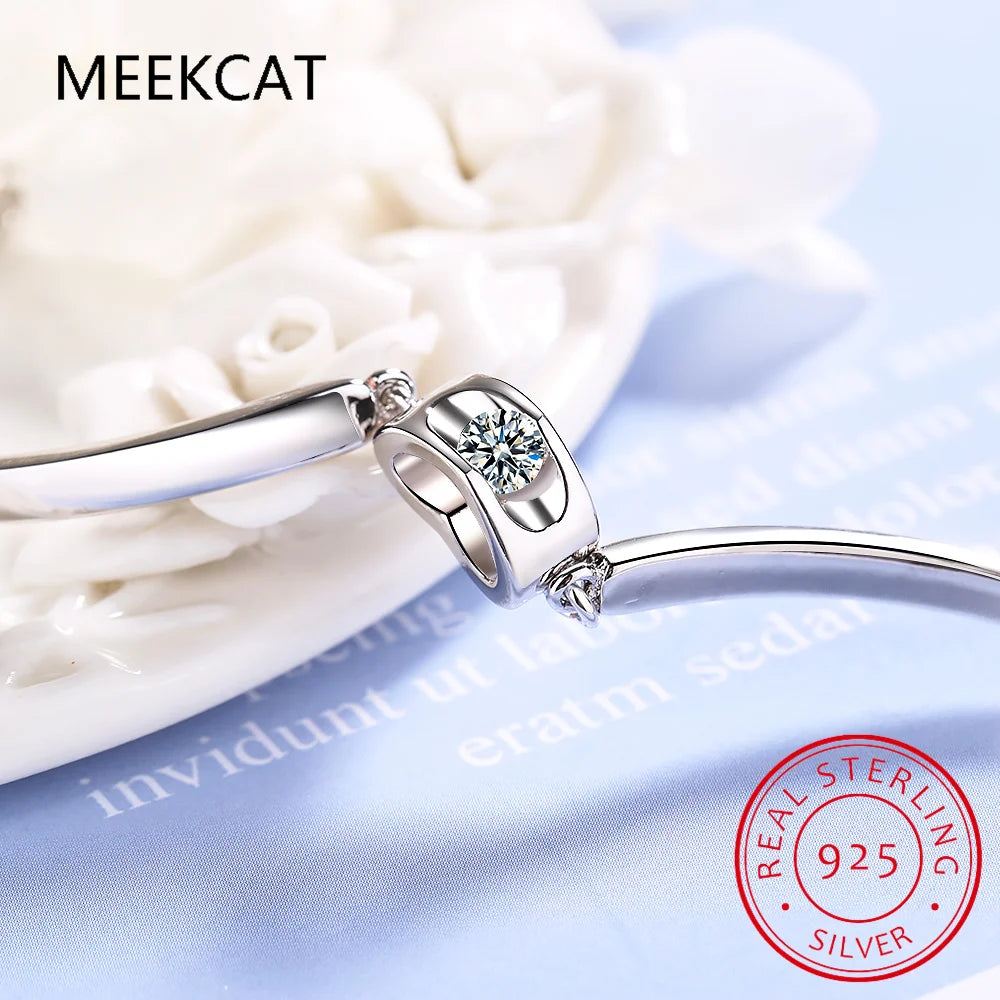 925 Sterling Silver Heart Cut Created Moissanite Diamonds Gemstone Bracelet Bangle For Women Fine Jewelry Pulseiras De Prata