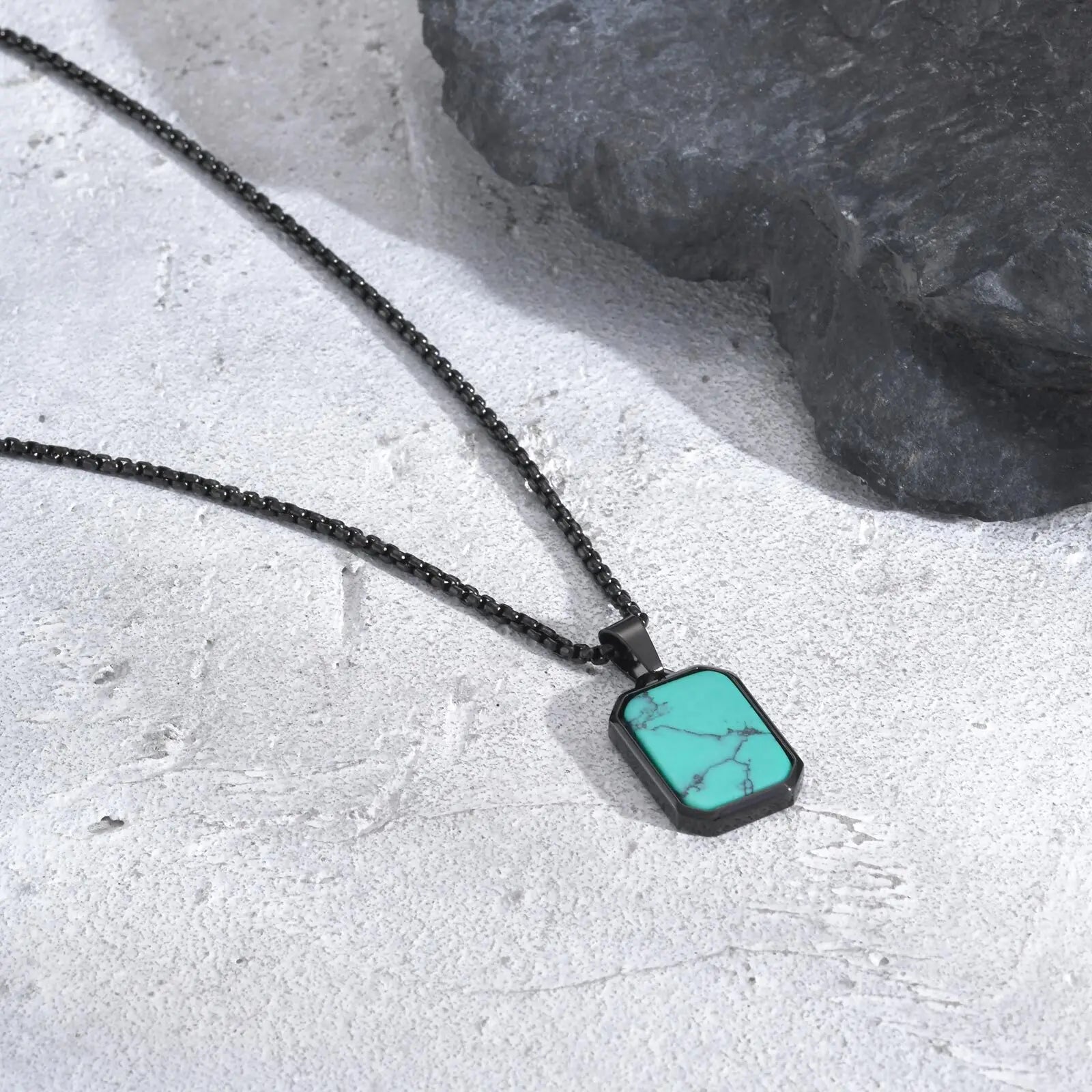 Vnox Mens Geometric Pendant with Natural Stone Necklaces, Vintage Square Tiger Eye Collar, Casual Simple Fashion Male Accessory