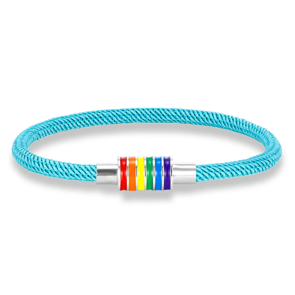 MKENDN Minimalist Rope Bracelet Unisex Stainless Steel Rainbow Clasp Waterproof Natuical Rope Braslet Gift For Lovers LGBT