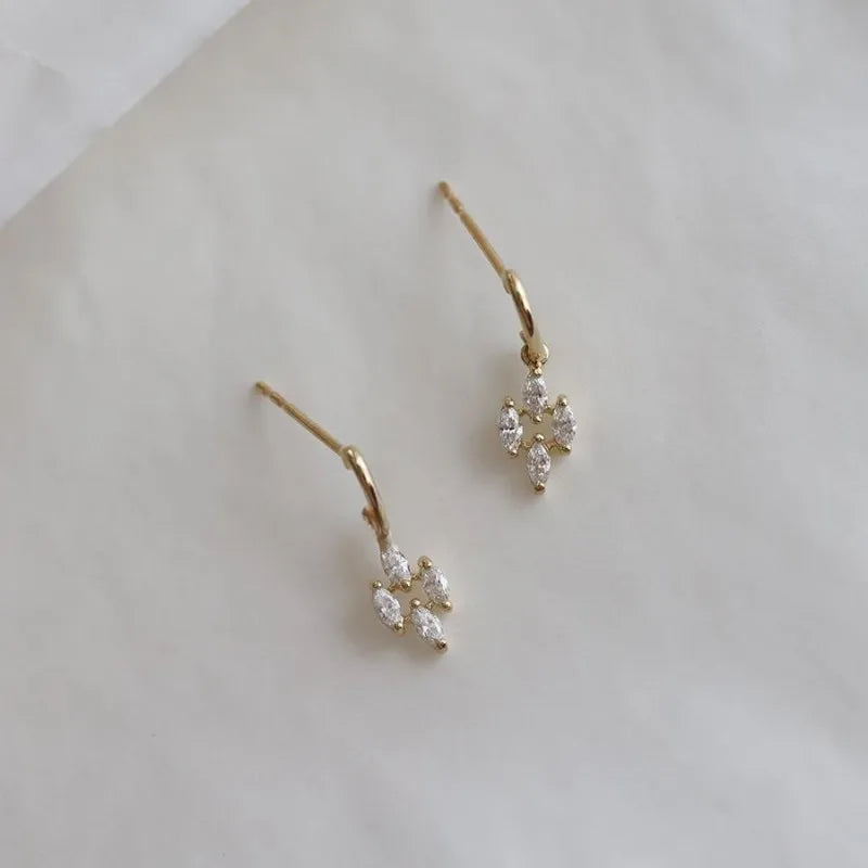 925 Sterling Silber vergoldet 14 Karat Gold Japanische Vintage Diamant Zirkon Anhänger Ohrringe für Frauen Exquisiter Alltagsschmuck