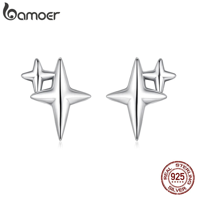 BAMOER 925 Sterling Silver Dainty Star Earrings for Women Teen Trendy Hypoallergenic Small Studs Earrings Jewelry Gifts