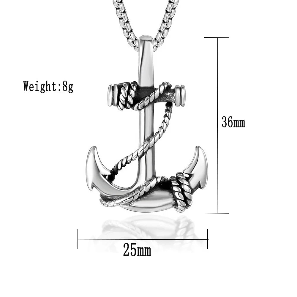 Vintage Viking Anchor Stainless Steel Pendant Necklace