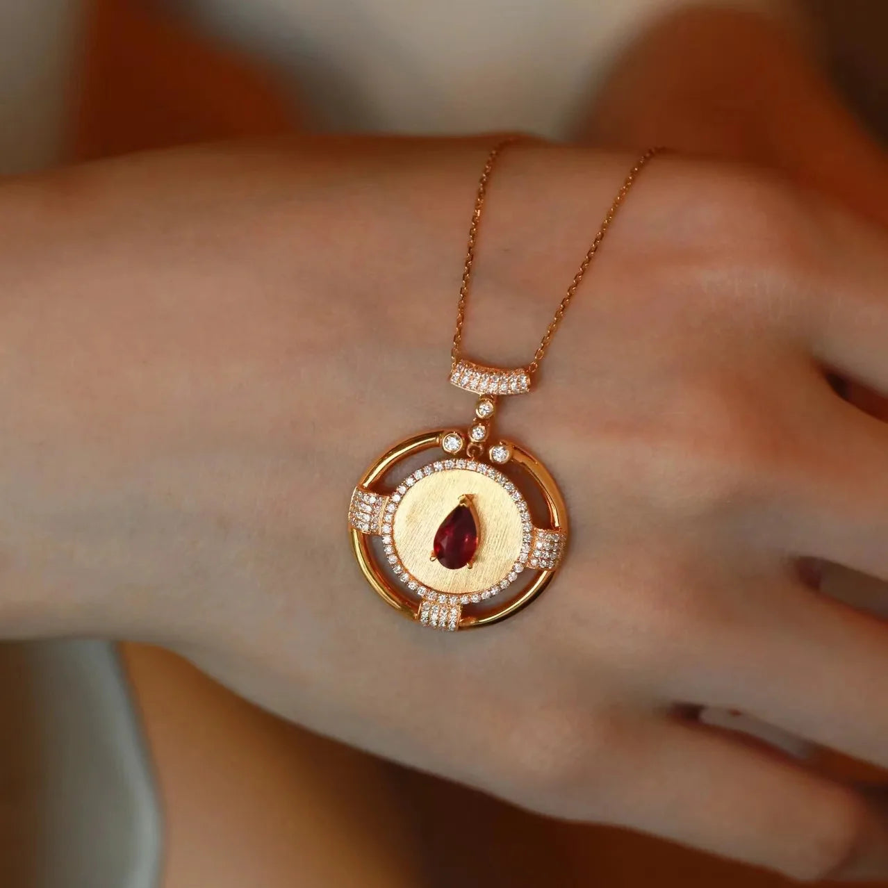 Real 14K Rose Gold 2 Carats bury Pendant Women Natural red ruby Gemstone 14K Rose Gold 45cm Necklace Jewelry Pendant mujer gifts