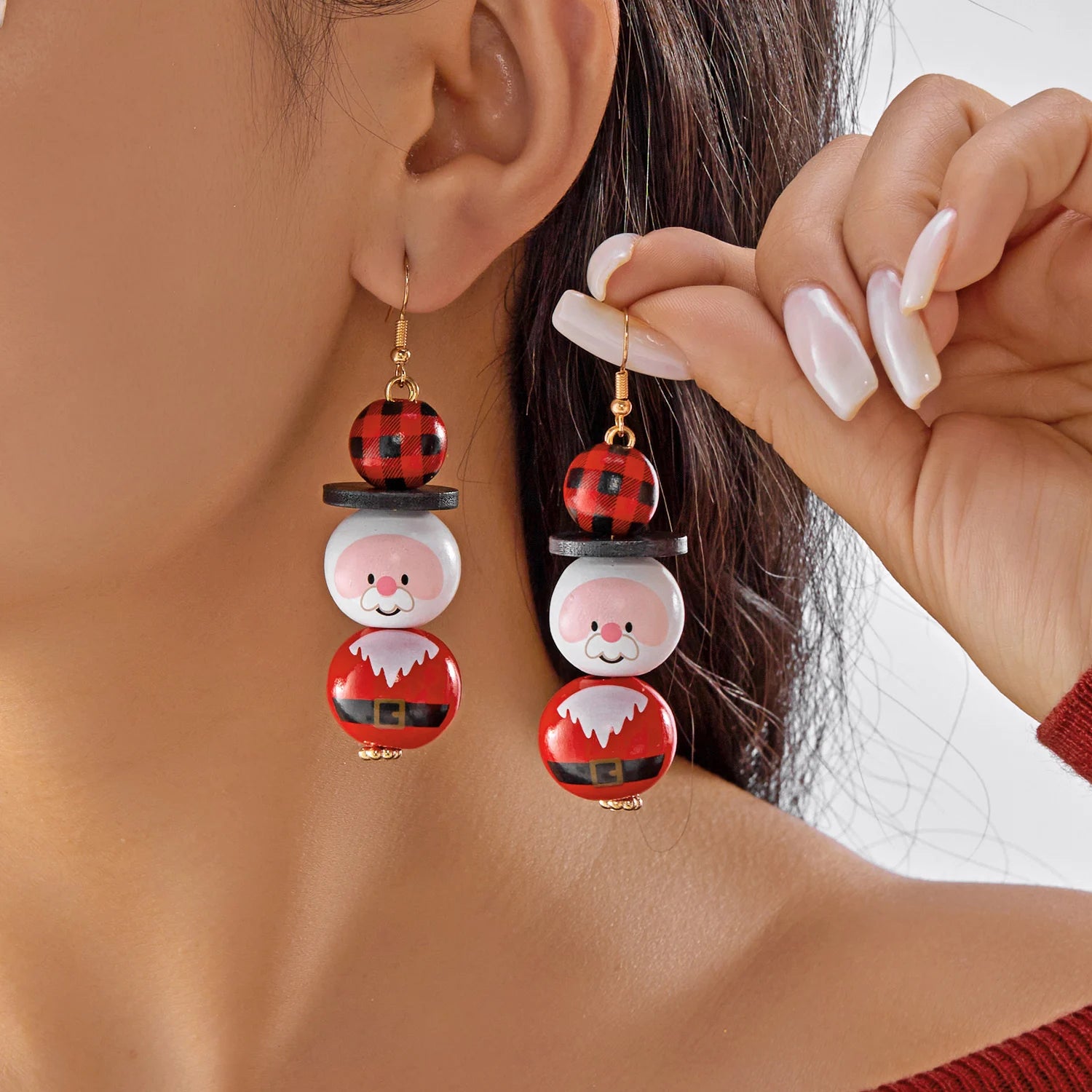 Cartoon Wooden Snowman Dangle Earrings For Women Wear A Hat Cute Santa Claus Wood Beads Earring Christmas Party New Year Gifts