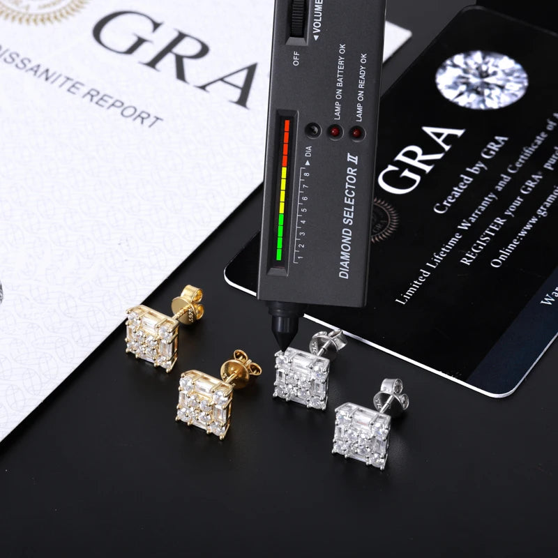 Orginal Silver 925 Stud Earrings for Men Women Luxury D Color Moissanite GRA Certified Push Back HipHop Wedding Jewelry Gifts