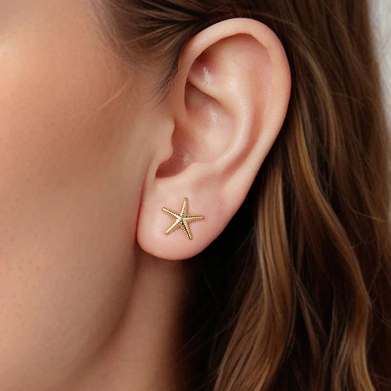 BAMOER 925 Sterling Silber Seestern-Ohrstecker, leichte Ohrringe mit Strandtextur, hypoallergen, Schmuckgeschenk für Damen