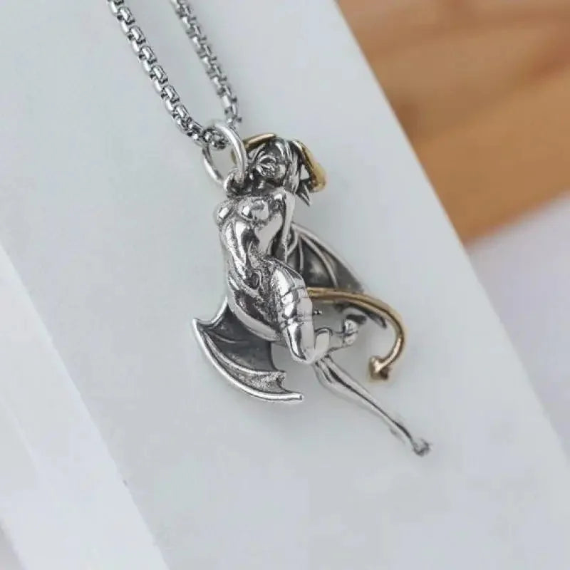 Heavy Industry Angel Pendant Necklace Unisex Fashion Vintage Beauty Mechanical Girl Skeleton Couple Match Sweater Chain