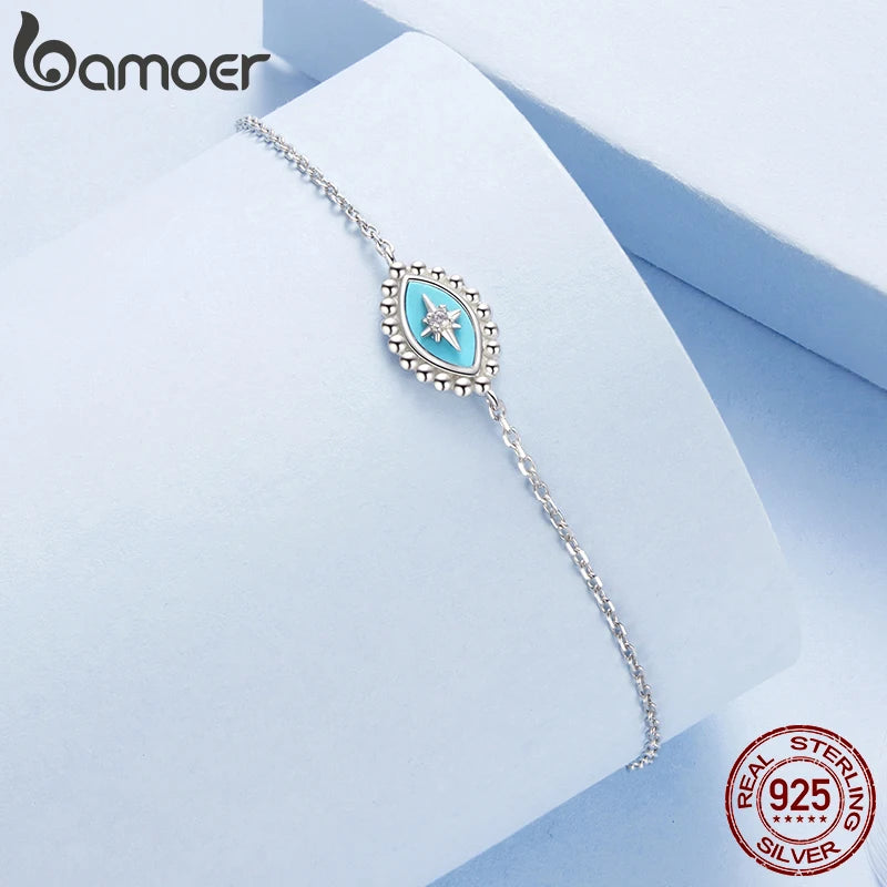 BAMOER Zartes Armband aus 925er Sterlingsilber mit dem Symbol des Bösen Blicks für Damen, minimalistisches Schutzarmband mit verstellbarer Kette, Glücksbringer