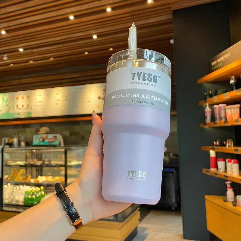 Tyeso 600/890ML Stainless Steel Coffee Mug With Straw Car Water Bottle Vacuum Flask Tumbler Insulated Cup Double Thermos Bottle