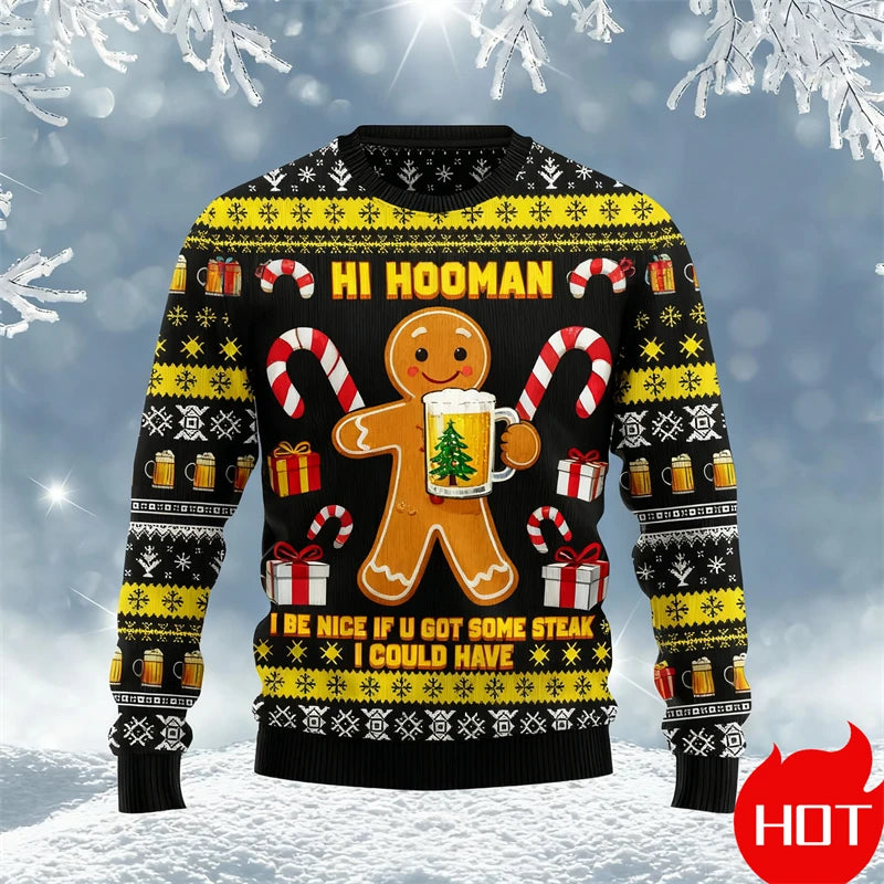 Fashion Beer Christmas Ugly Sweatshirt For Men Women Cartoon Casual Crewneck Pullover 2026 New Autumn Winter Couple Sweatshirt