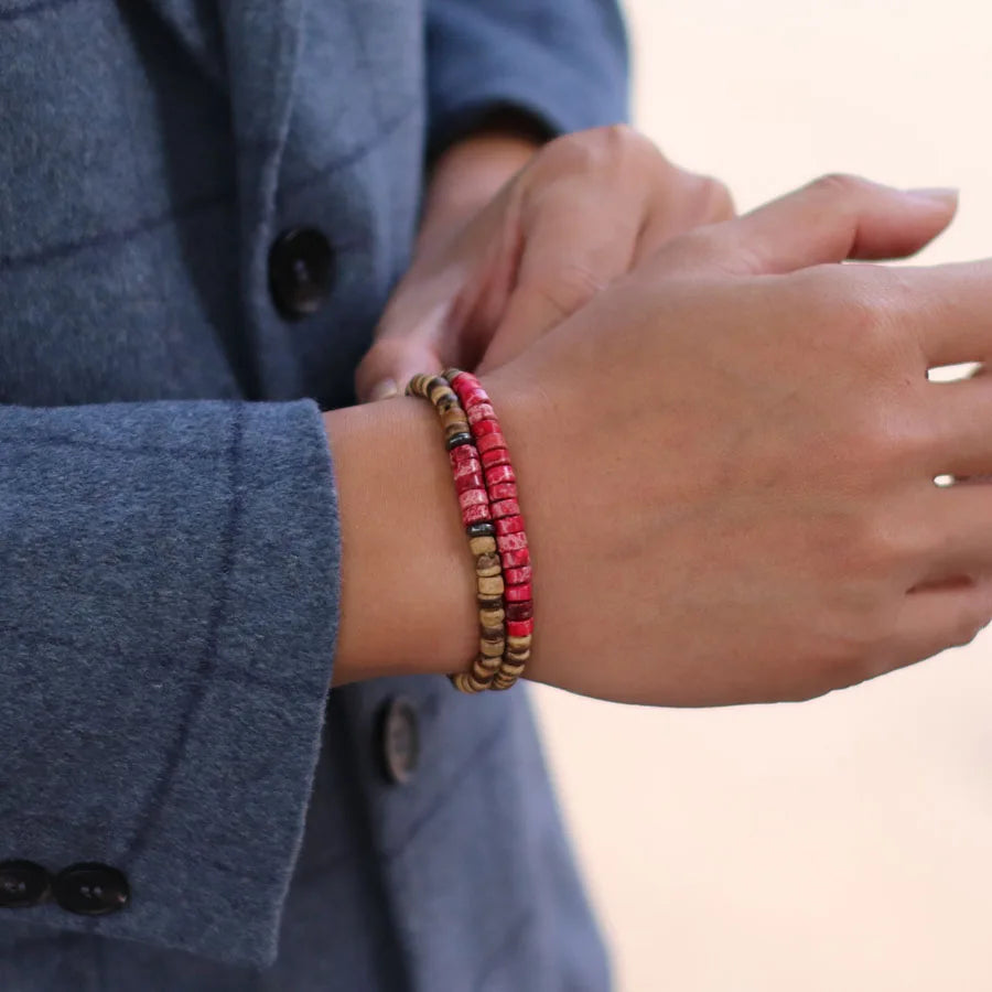 2Pcs Bohemian Turquoise Wood Bead String Set Coconut Shell Wood Slice Beaded Stacked Men Women Bracelets Casual Accessories