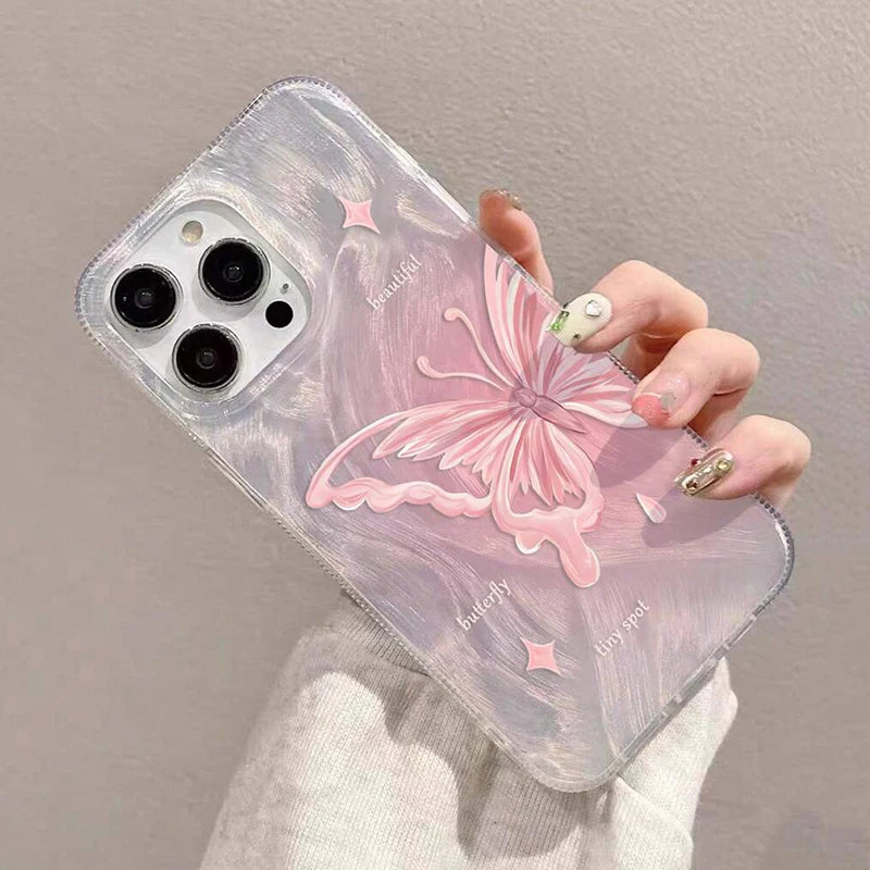 Gradient Pink Sparkling Butterfly Pattern Phone Case For iPhone 11 12 13 14 15 16 17 Air Pro Max 7 8 Plus SE2 Shockproof Cover