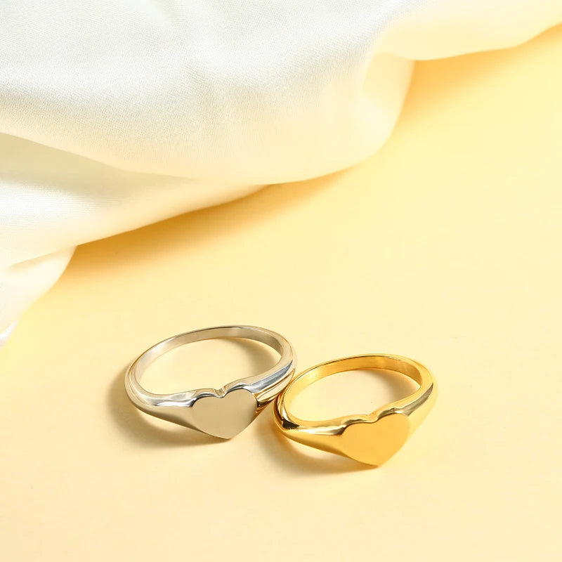 Gold/Silver Color Heart Signet Stainless Steel Rings - Madeinsea©
