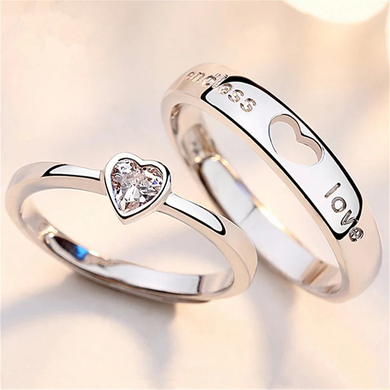 2Pcs/set Zircon Heart Matching Couple Rings - Madeinsea©