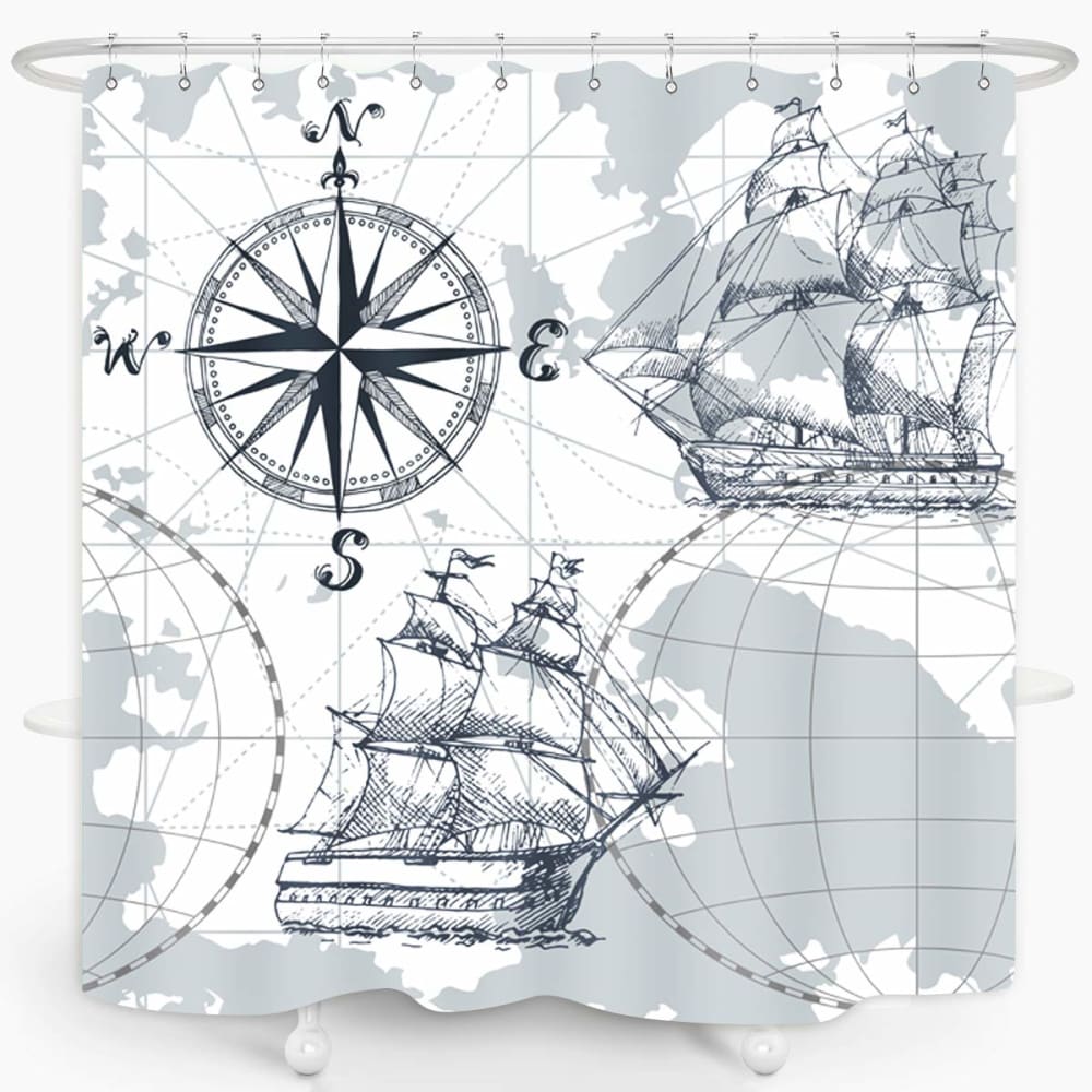 Anchor and Sailboat Shower Curtain