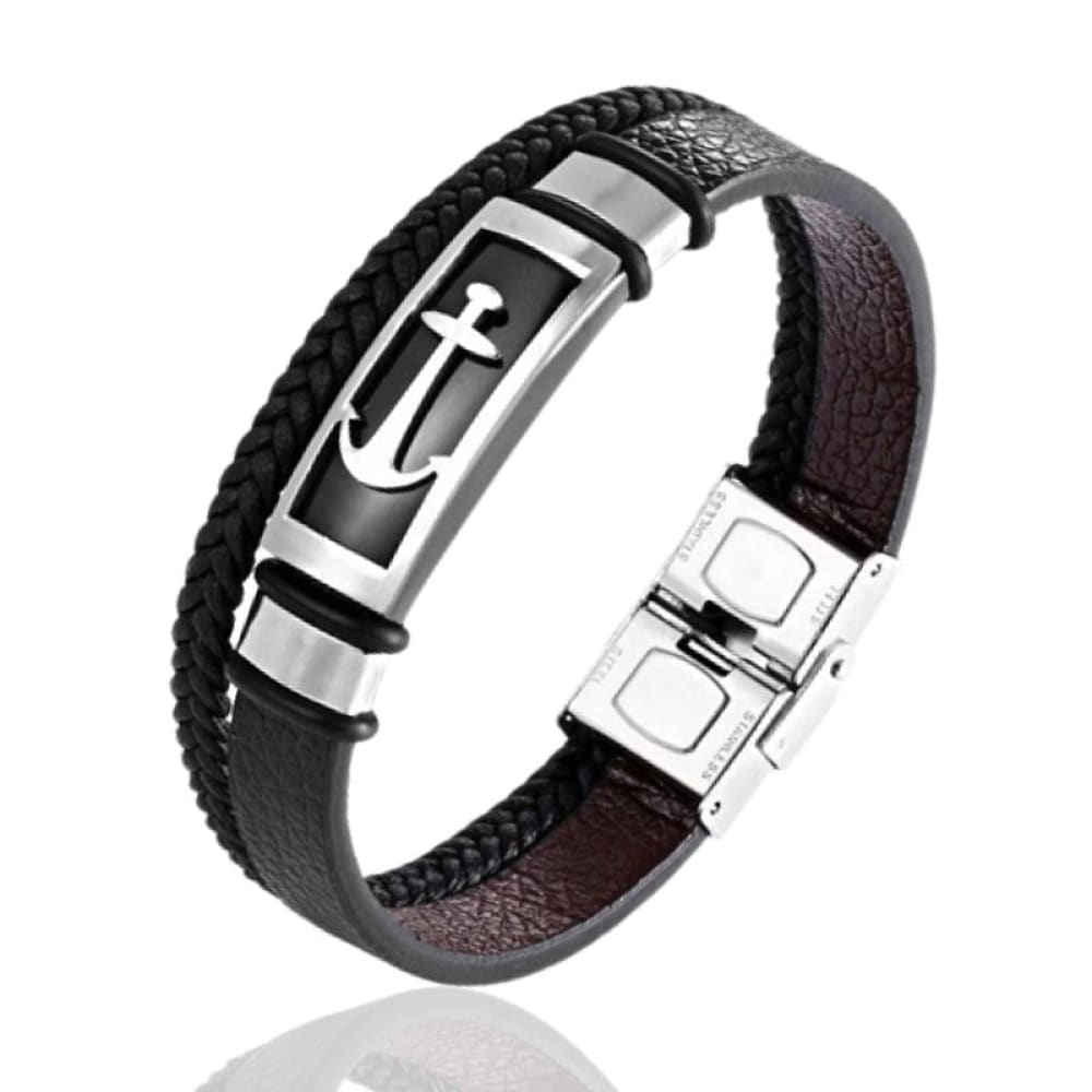 anchor-black-leather-bracelet