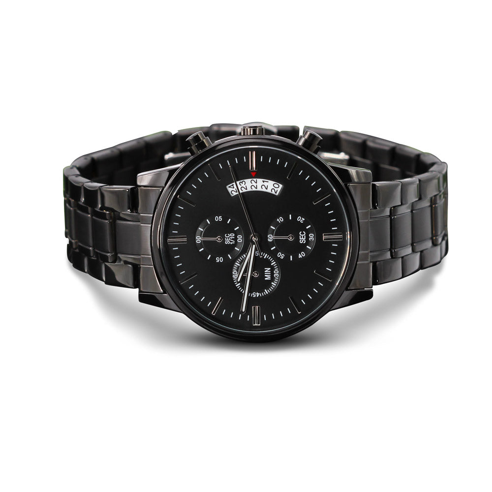 Personalized Black Chronograph Watch with Custom Engraving