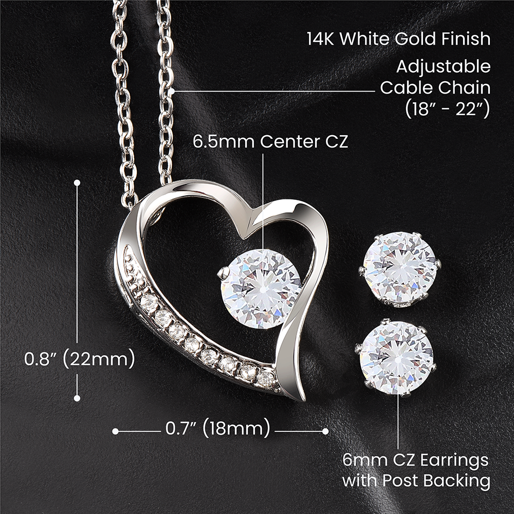 Forever Love Necklace and Cubic Zirconia Earring Set with Customizable Message Card