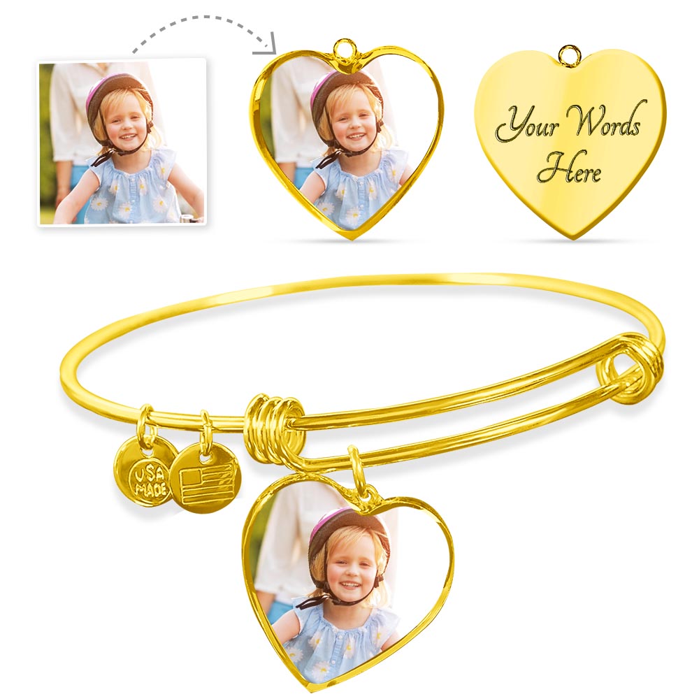 Personalized Adjustable Heart Bracelet with Custom Photo