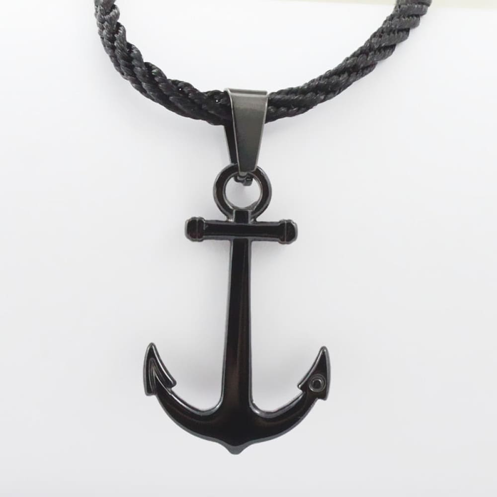 Black Anchor Necklace - Black